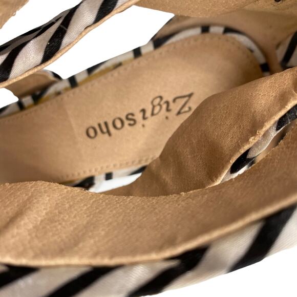 Zigi Soho Khloe Black & White Chevron Platform Sandals Size 10 Ankle Wrap Heels - Picture 10 of 12